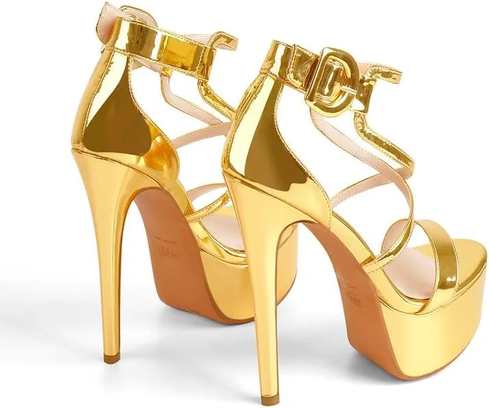 richealnini Women's Crisscross Platform High Heel Sandals Buckle Up Slingback Party Dress