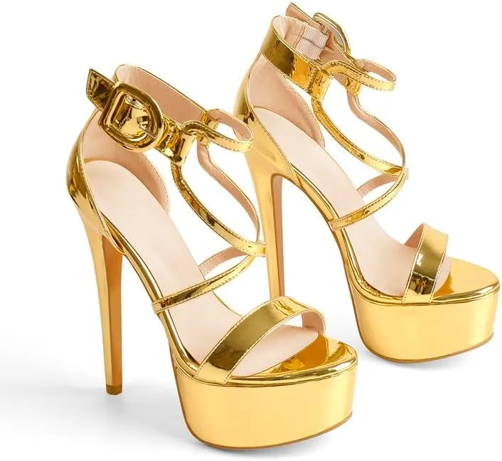 richealnini Women's Crisscross Platform High Heel Sandals Buckle Up Slingback Party Dress