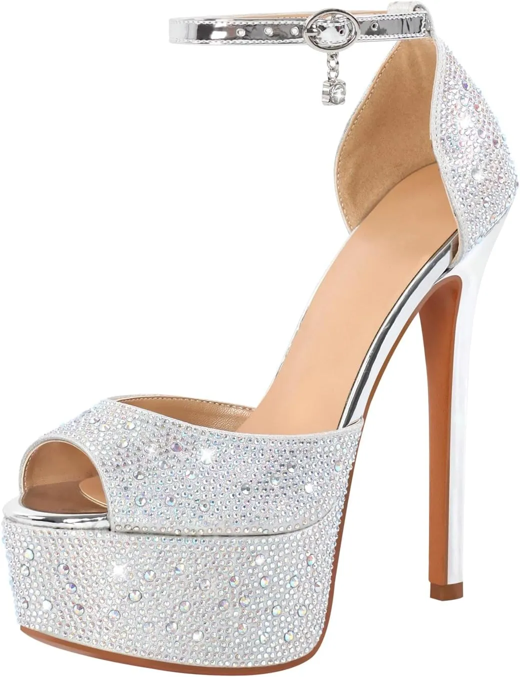 richealnini Women's Platform Sandals with Buckle Rhinestone Diamond Heel Sexy Super High Stiletto Heels