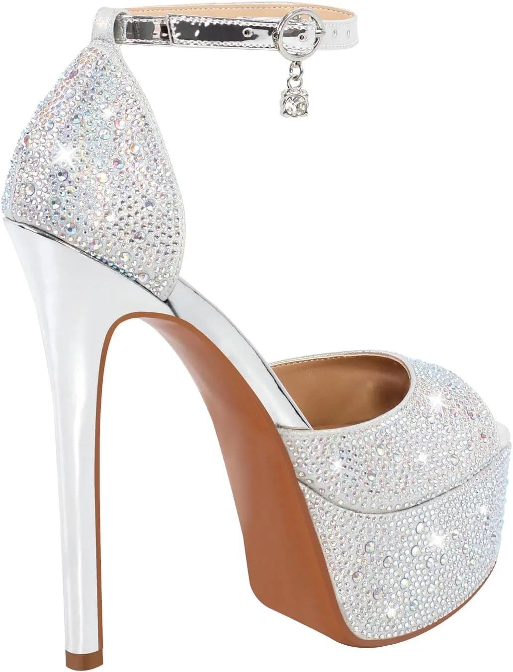richealnini Women's Platform Sandals with Buckle Rhinestone Diamond Heel Sexy Super High Stiletto Heels