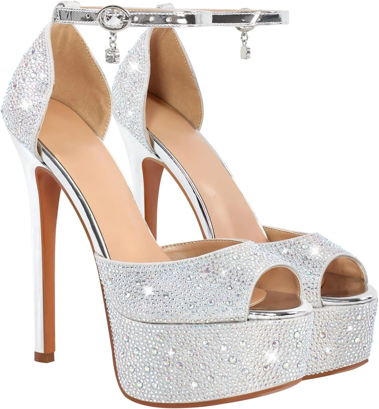 richealnini Women's Platform Sandals with Buckle Rhinestone Diamond Heel Sexy Super High Stiletto Heels