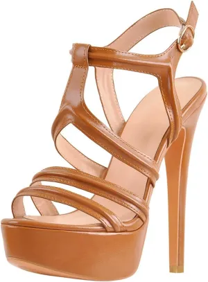 richealnini Women's Sexy Crisscross Strappy Sandals with Adjustable Buckle Platform Stiletto High Heels