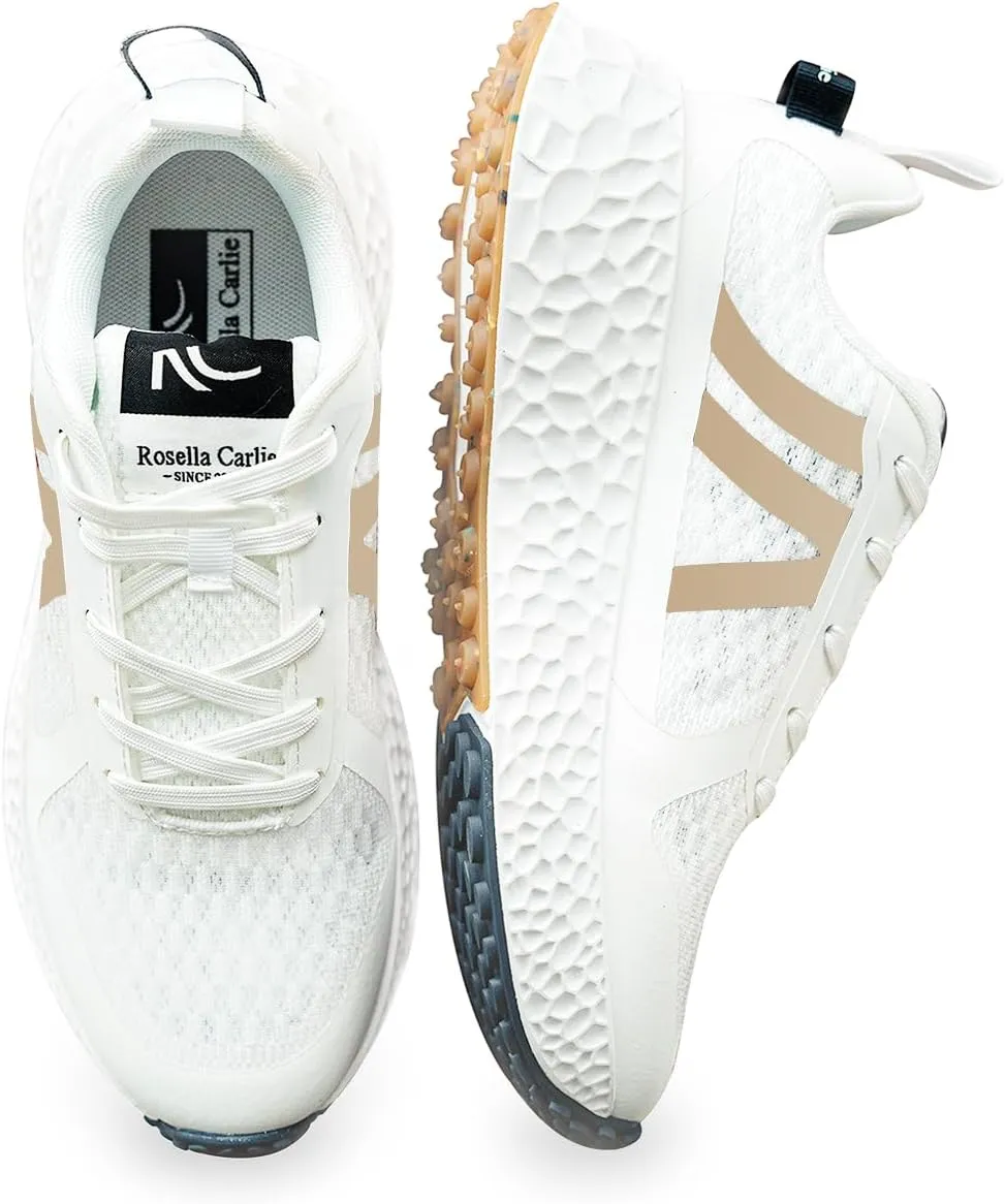 Rosella Carlie White Sneakers for Women - Women's Fashion Sneakers with Honeycomb EVA Midsole - Lightweight Stylish Patchwork Casual Platform Lace Up Tennis Gym Workout Walking Runing Shoes