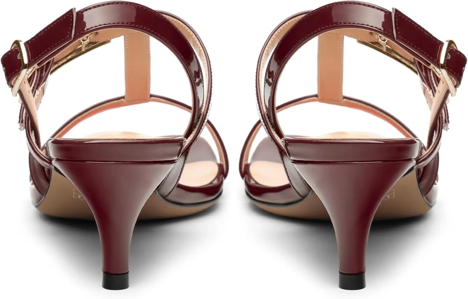 ROSERWISH Women's Low kitten heel Strappy Sandals Open Square Toe Slingback Patent Heels 2 Inch Fashion Comfort Dress Shoes