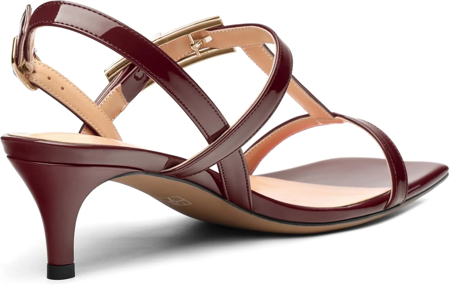 ROSERWISH Women's Low kitten heel Strappy Sandals Open Square Toe Slingback Patent Heels 2 Inch Fashion Comfort Dress Shoes