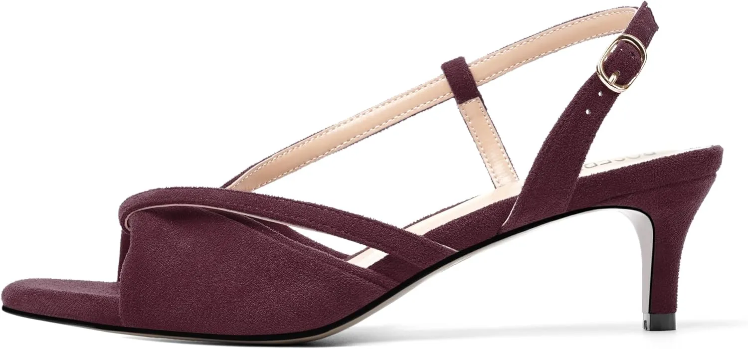 ROSERWISH Womens Suede Dating Fashion Open Toe Dress Slingback Buckle Kitten Low Heel Heeled Sandals 2 Inch