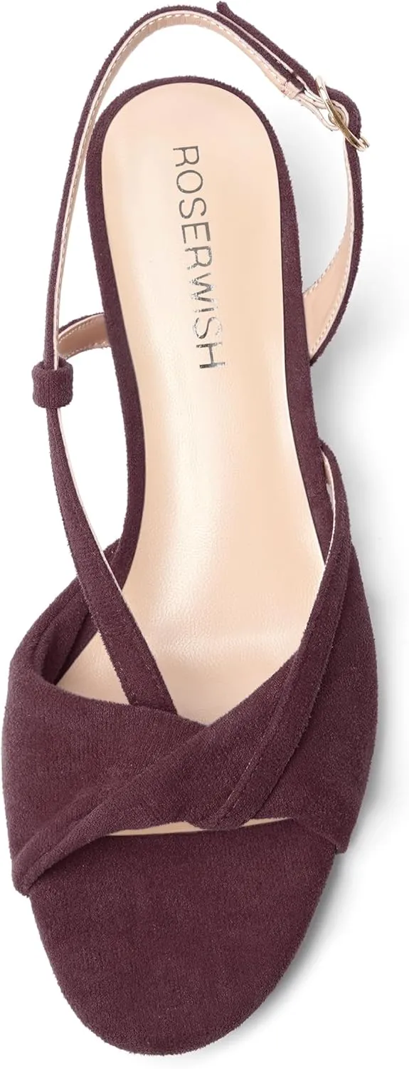 ROSERWISH Womens Suede Dating Fashion Open Toe Dress Slingback Buckle Kitten Low Heel Heeled Sandals 2 Inch