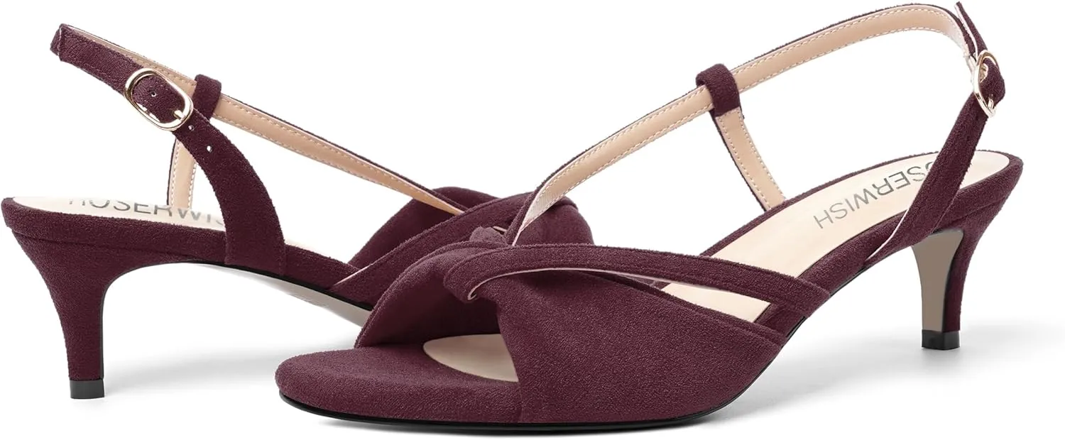 ROSERWISH Womens Suede Dating Fashion Open Toe Dress Slingback Buckle Kitten Low Heel Heeled Sandals 2 Inch