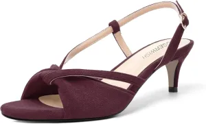 ROSERWISH Womens Suede Dating Fashion Open Toe Dress Slingback Buckle Kitten Low Heel Heeled Sandals 2 Inch