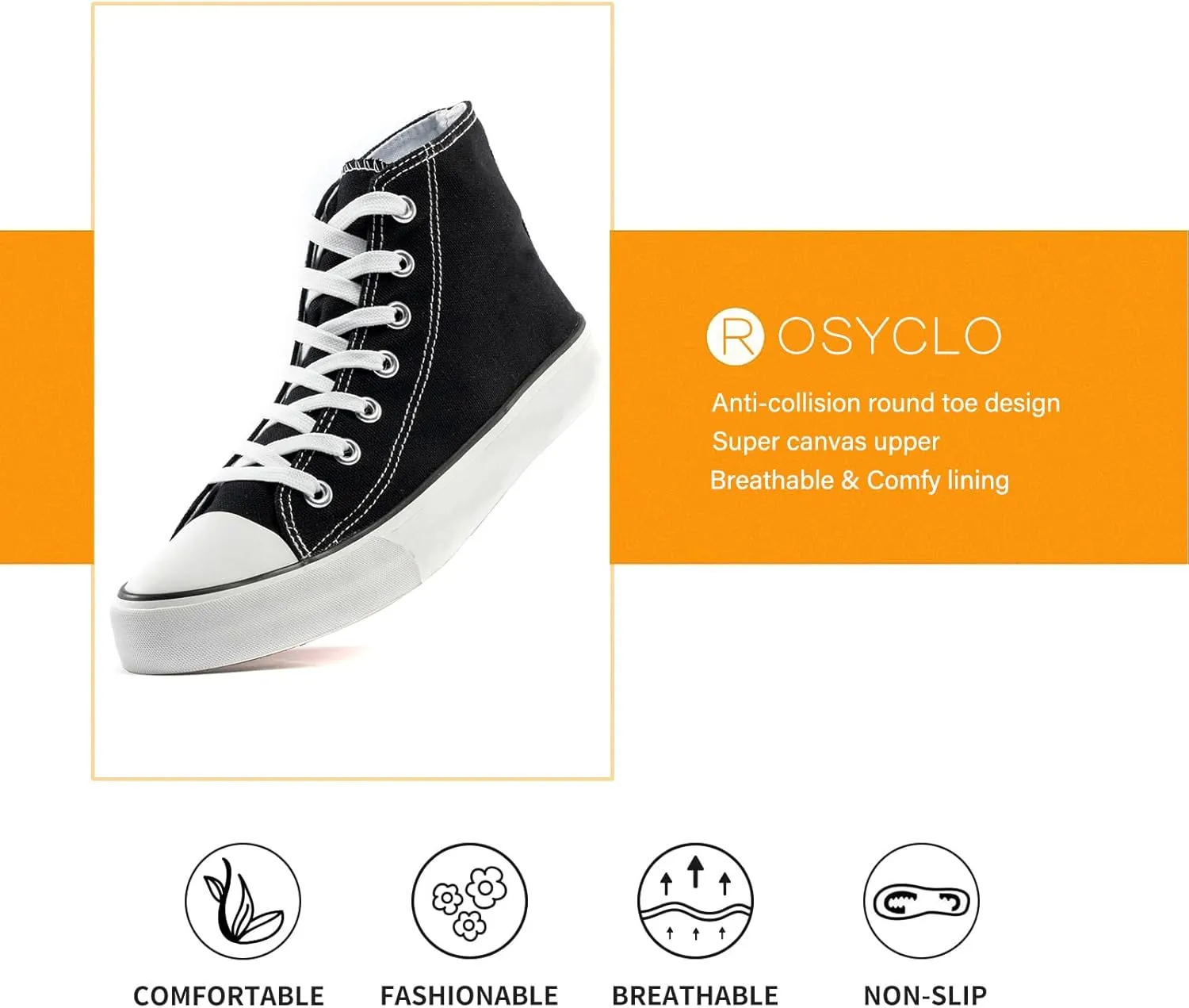rosyclo Women's High Top Canvas Sneakers Fashion Lace-up Classic Casual Walking Shoes