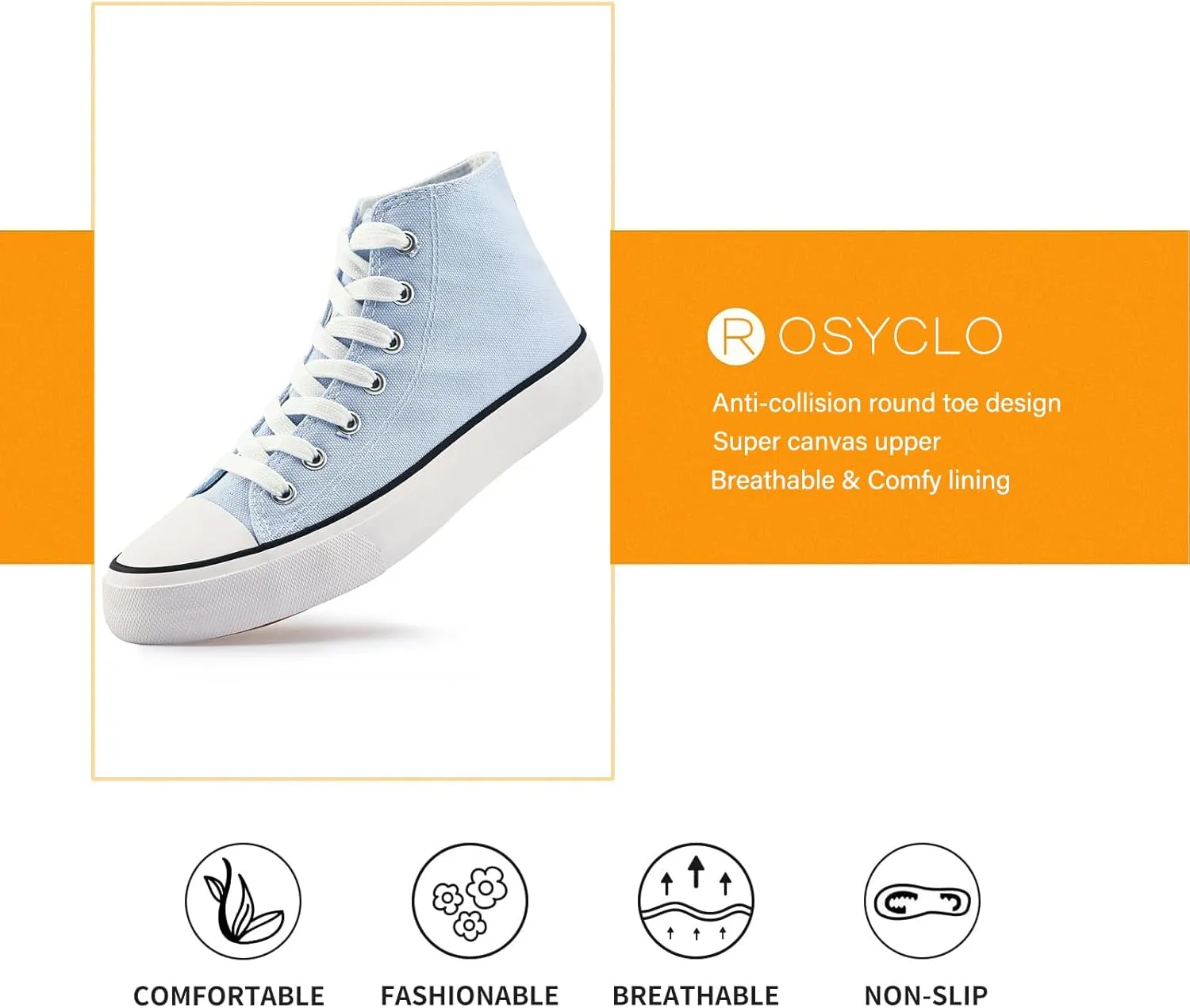rosyclo Women's High Top Canvas Sneakers Fashion Lace-up Classic Casual Walking Shoes