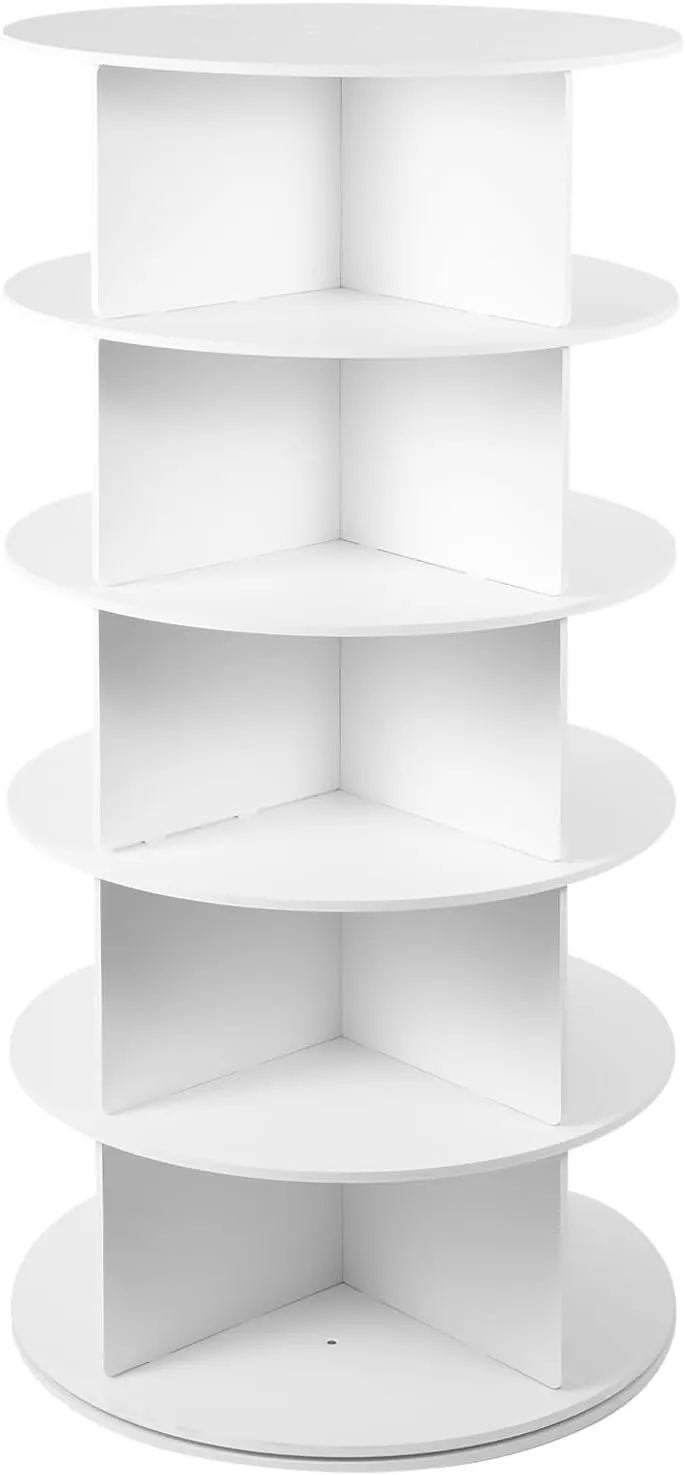 Rotating Shoe Tower - White 5 Tier Shoe Display Shelf | Freestanding Sneaker Rack, Revolving Household Storage for Garage, Doorway, Hallway