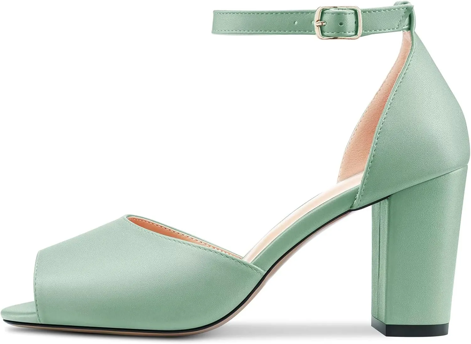 Saekcted Women Chunky Block High Heel Peep Open Toe Sandals Ankle Strap Buckle Party Classic 3.2 Inches Heels