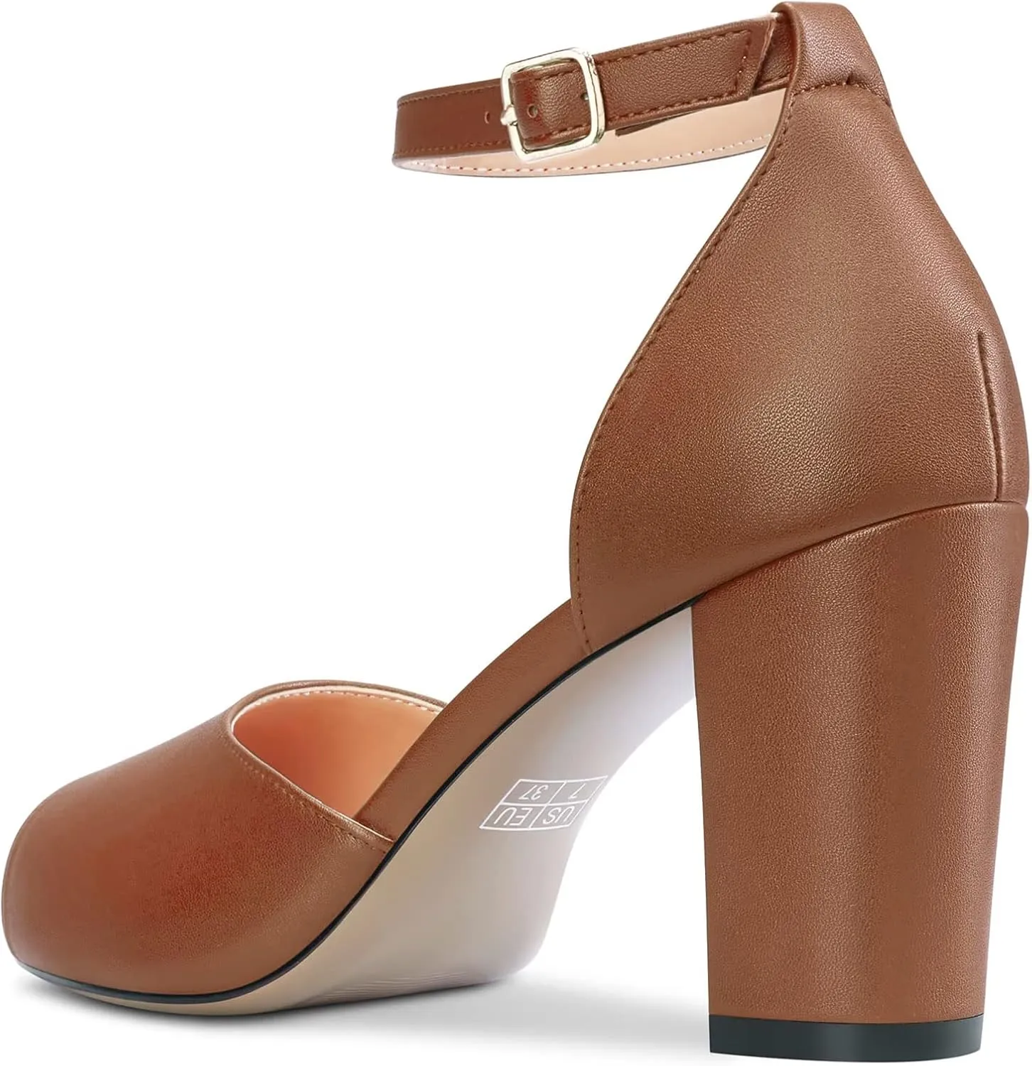 Saekcted Women Chunky Block High Heel Peep Open Toe Sandals Ankle Strap Buckle Party Classic 3.2 Inches Heels