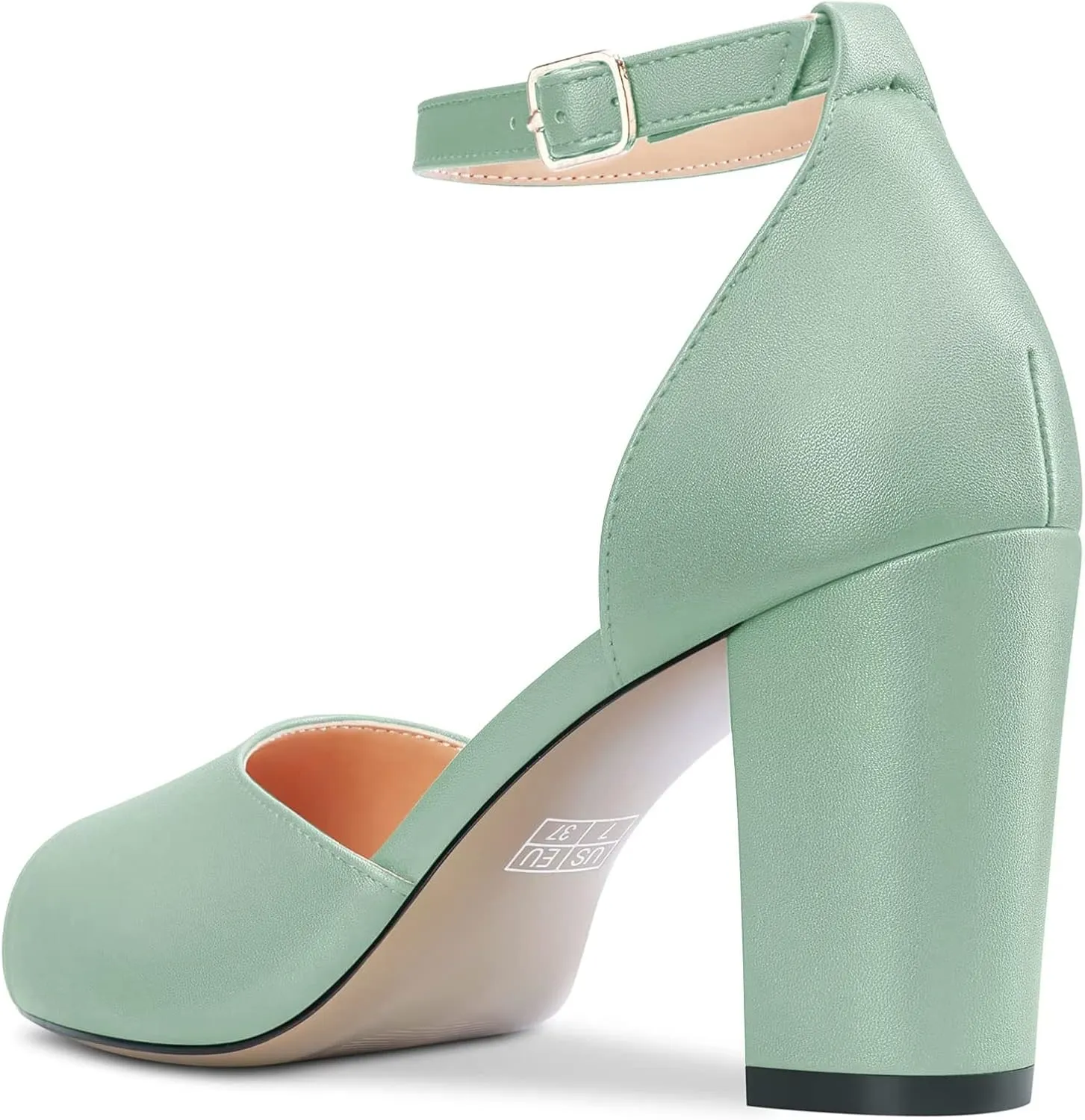Saekcted Women Chunky Block High Heel Peep Open Toe Sandals Ankle Strap Buckle Party Classic 3.2 Inches Heels