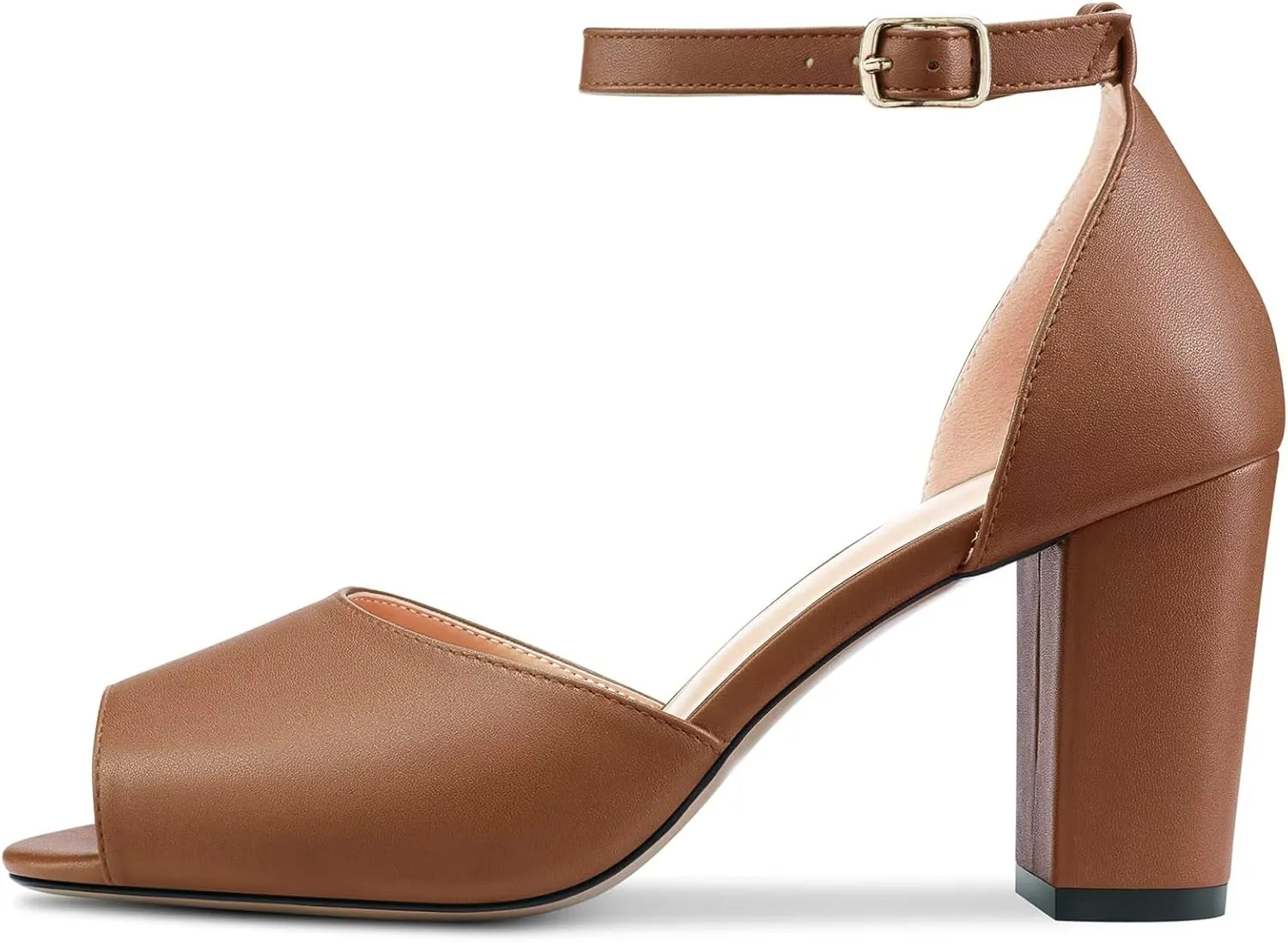 Saekcted Women Chunky Block High Heel Peep Open Toe Sandals Ankle Strap Buckle Party Classic 3.2 Inches Heels