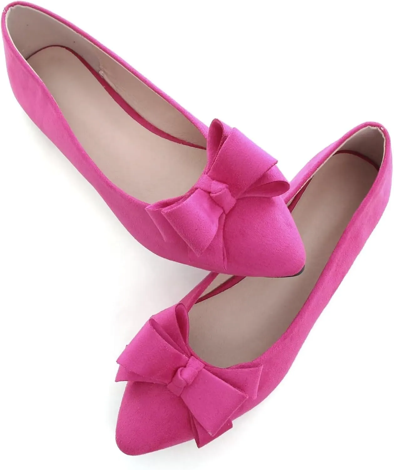 SAILING LU Womens Pointed Toe Ballet Flats Cute Bow-Knot Comfortable Loafers Formal Business Suede Slip On Dressy Walking Shoes
