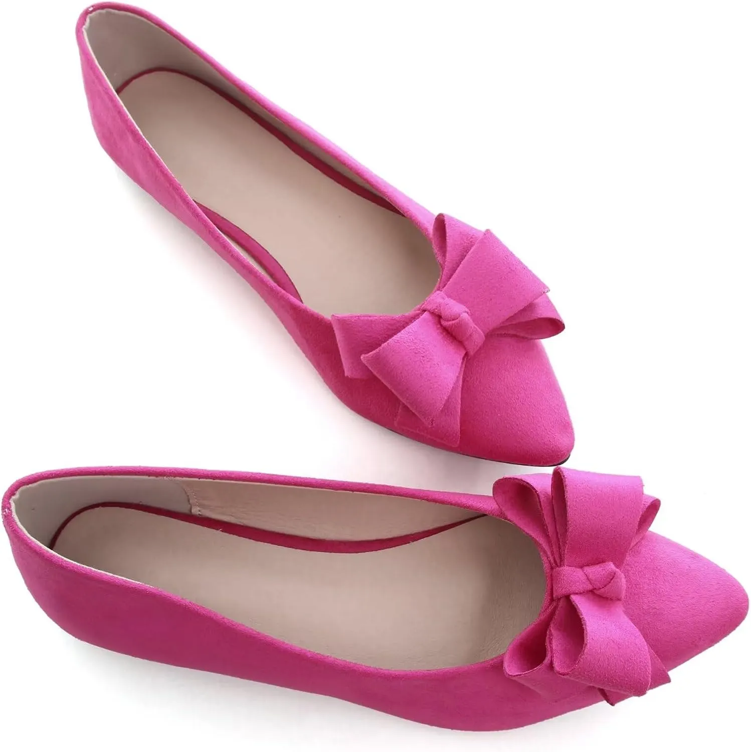 SAILING LU Womens Pointed Toe Ballet Flats Cute Bow-Knot Comfortable Loafers Formal Business Suede Slip On Dressy Walking Shoes