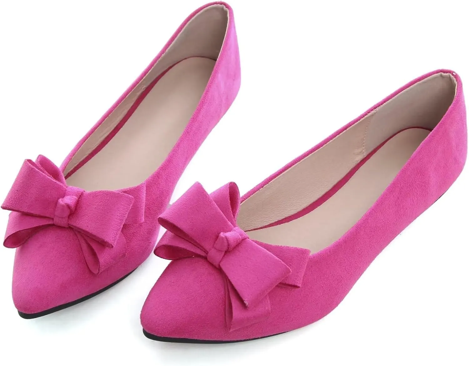 SAILING LU Womens Pointed Toe Ballet Flats Cute Bow-Knot Comfortable Loafers Formal Business Suede Slip On Dressy Walking Shoes
