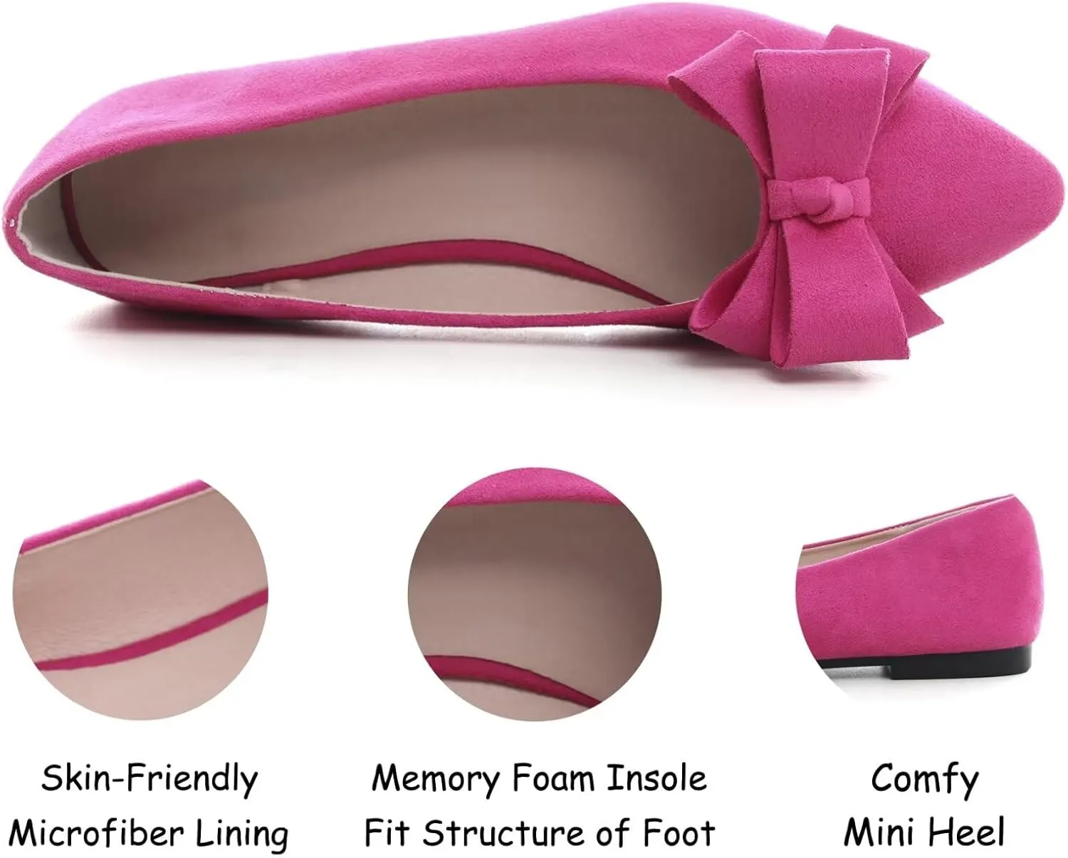 SAILING LU Womens Pointed Toe Ballet Flats Cute Bow-Knot Comfortable Loafers Formal Business Suede Slip On Dressy Walking Shoes