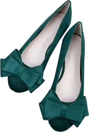 SAILING LU Women's Round Toe Ballerina Shoes Cute Bow Flats Comfortable Soft Suede Slip-ons Solid Color Office Lady Walking Loafers