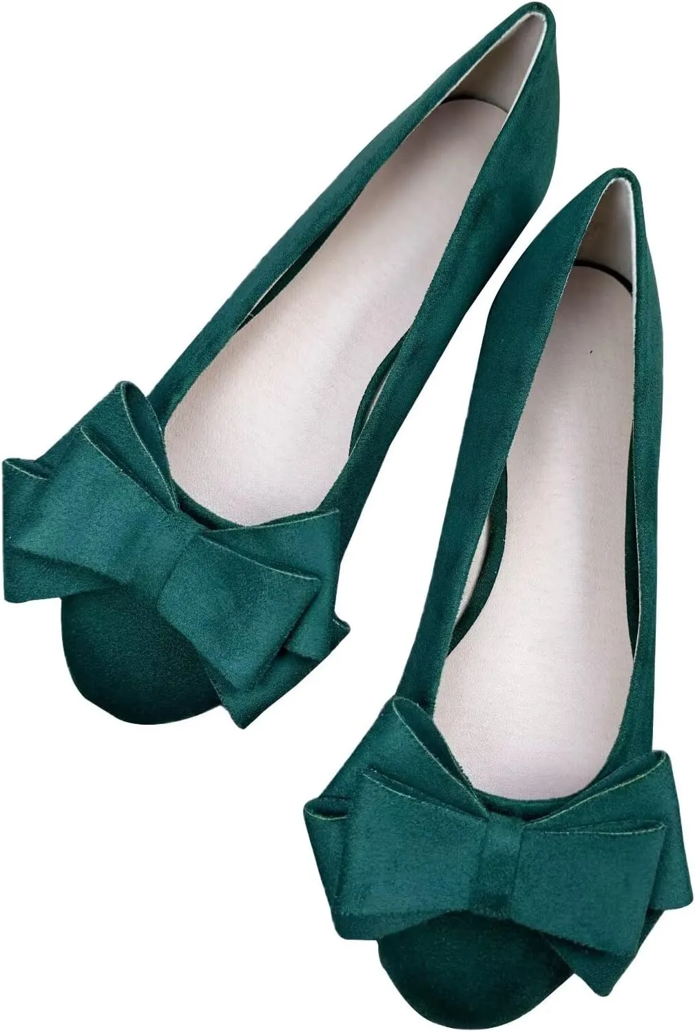 SAILING LU Women's Round Toe Ballerina Shoes Cute Bow Flats Comfortable Soft Suede Slip-ons Solid Color Office Lady Walking Loafers