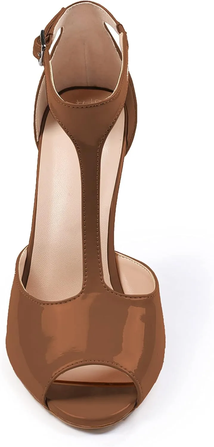 SAMMITOP Women's Peep Toe 10CM T-Strap Ankle Buckle High Heel Sandals