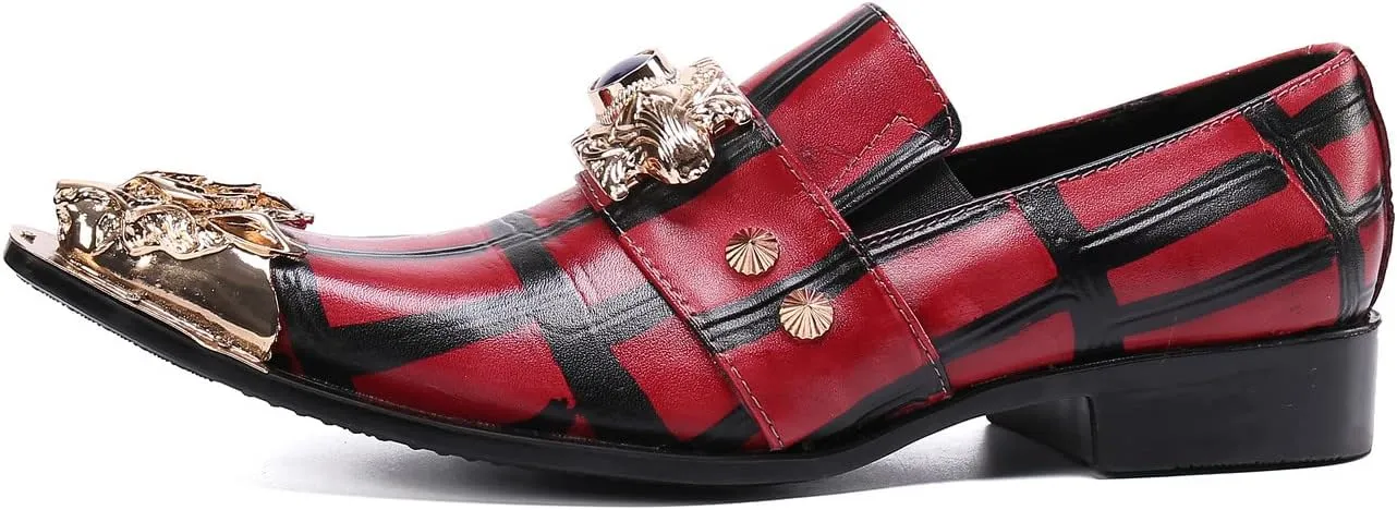 Santimon Men's Formal Dress Loafers Beaded Wedding Genuine Leather Unique Slip On Classic Smoking Shoes for Men
