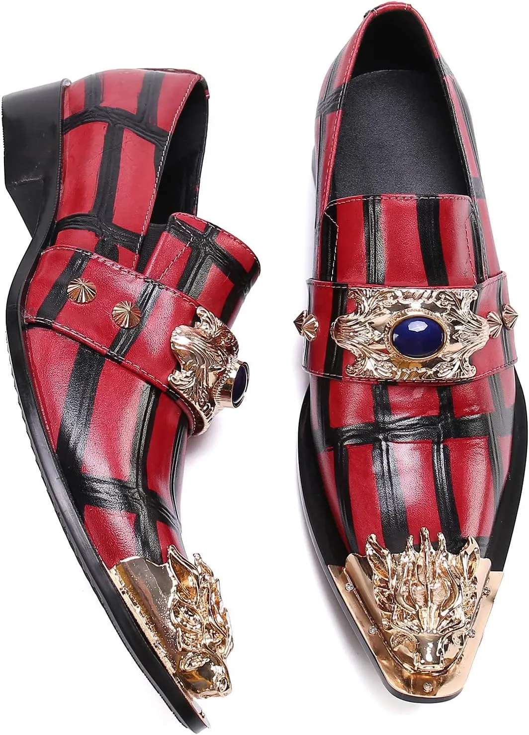 Santimon Men's Formal Dress Loafers Beaded Wedding Genuine Leather Unique Slip On Classic Smoking Shoes for Men
