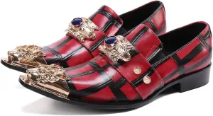 Santimon Men's Formal Dress Loafers Beaded Wedding Genuine Leather Unique Slip On Classic Smoking Shoes for Men
