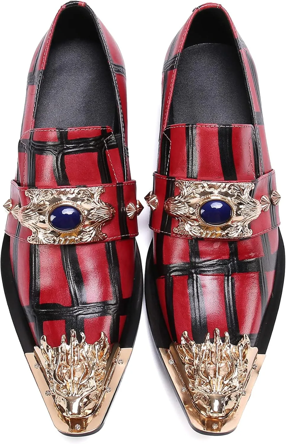 Santimon Men's Formal Dress Loafers Beaded Wedding Genuine Leather Unique Slip On Classic Smoking Shoes for Men