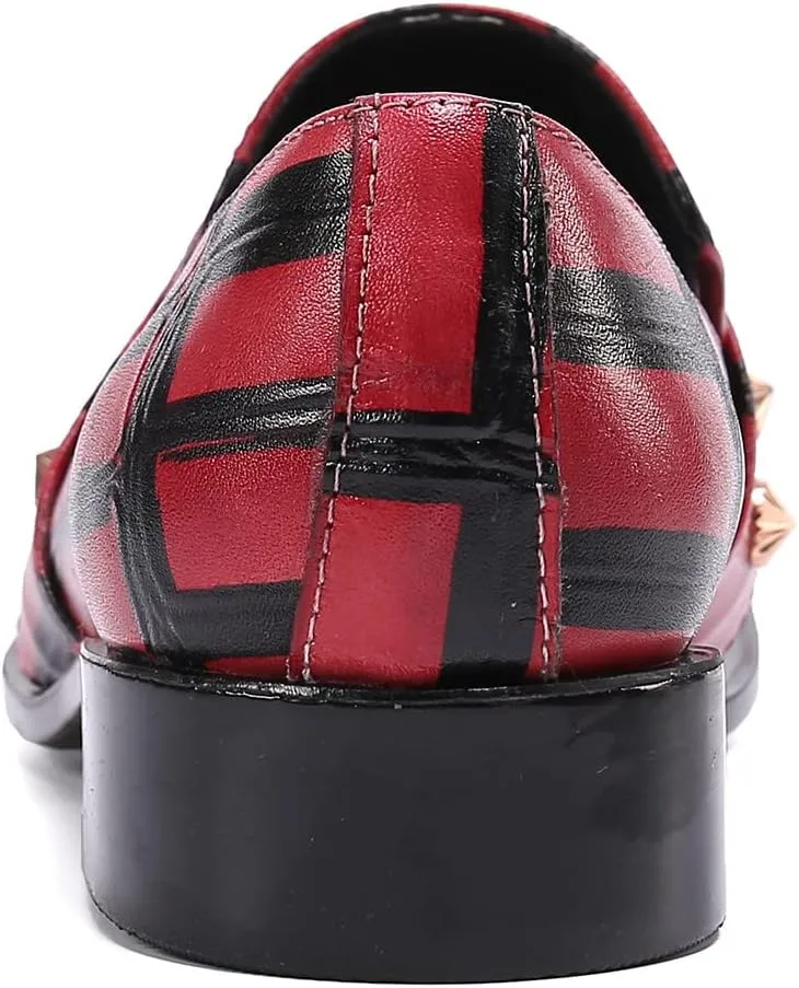 Santimon Men's Formal Dress Loafers Beaded Wedding Genuine Leather Unique Slip On Classic Smoking Shoes for Men