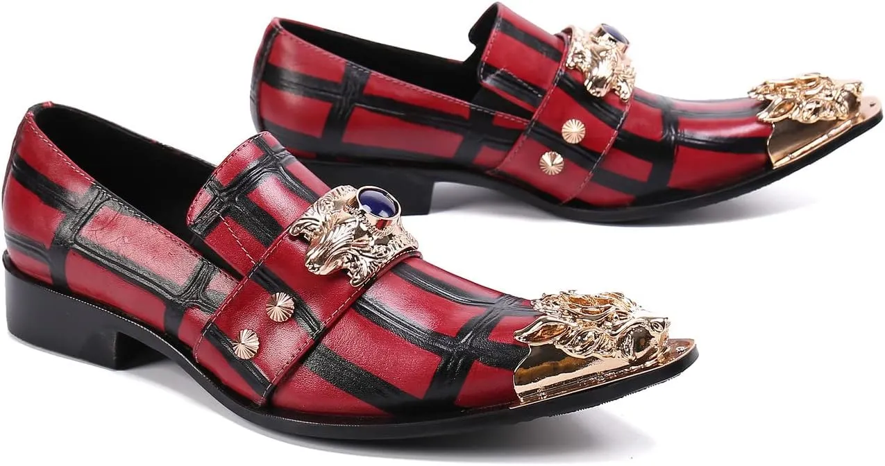 Santimon Men's Formal Dress Loafers Beaded Wedding Genuine Leather Unique Slip On Classic Smoking Shoes for Men