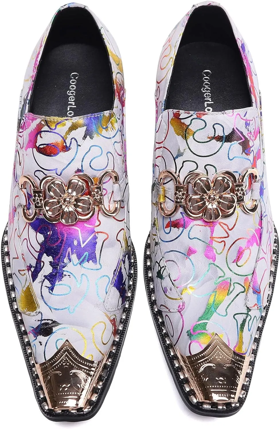 Santimon Mens Genuine Leather Dress Loafers Formal Business Snaffle Floral Bit Comfortable Metallic Cap Slip On Party Shoes