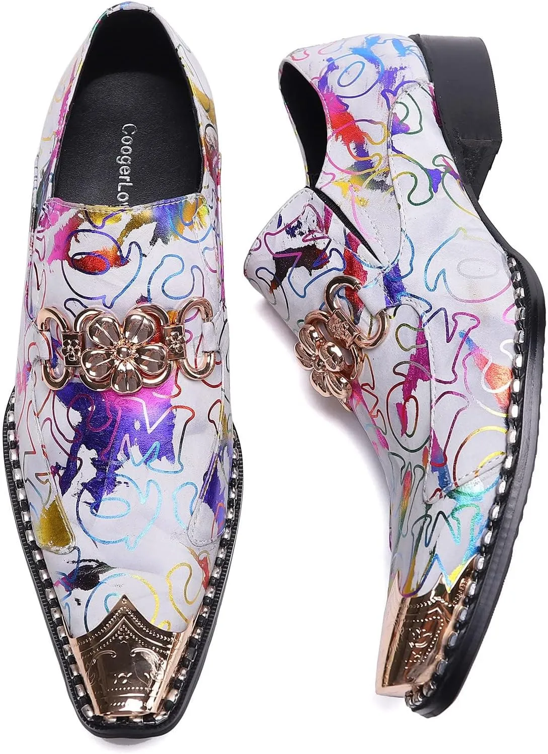 Santimon Mens Genuine Leather Dress Loafers Formal Business Snaffle Floral Bit Comfortable Metallic Cap Slip On Party Shoes