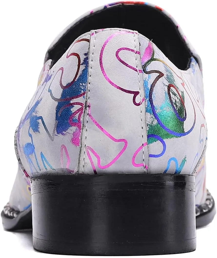 Santimon Mens Genuine Leather Dress Loafers Formal Business Snaffle Floral Bit Comfortable Metallic Cap Slip On Party Shoes