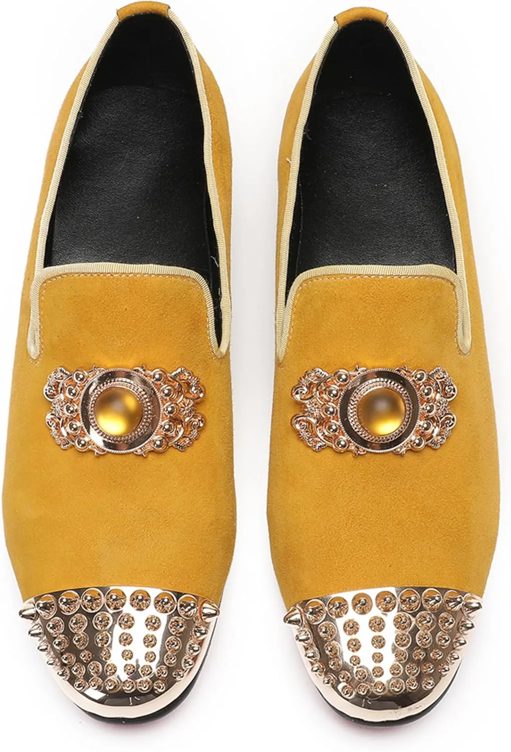 Santimon Mens Loafers Slip On Casual Wedding Dress Suede Penny Loafers Metal Studded Cap Toe Topaz Prom Glitter Smoking Shoes Fashion Ballroom Tuxedo Party Disco Tuxedo Western Mocasines for Men