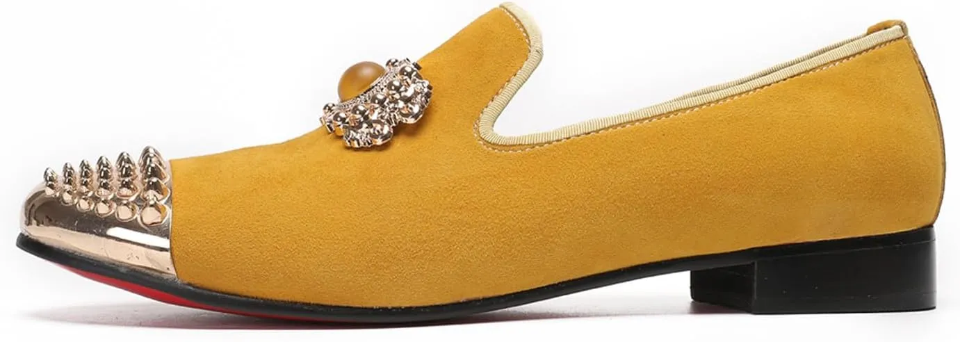 Santimon Mens Loafers Slip On Casual Wedding Dress Suede Penny Loafers Metal Studded Cap Toe Topaz Prom Glitter Smoking Shoes Fashion Ballroom Tuxedo Party Disco Tuxedo Western Mocasines for Men