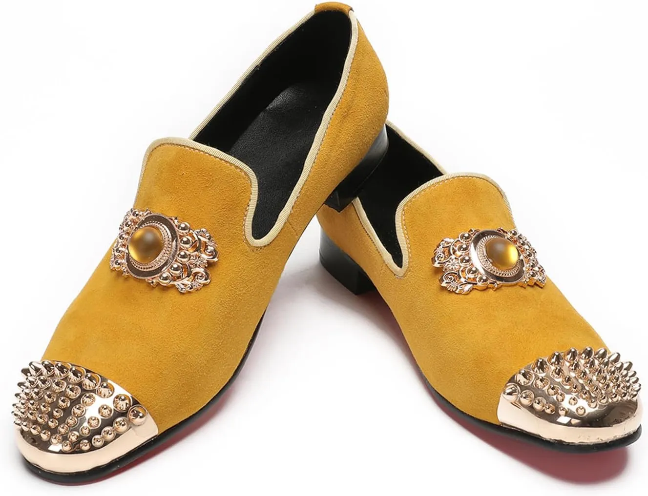Santimon Mens Loafers Slip On Casual Wedding Dress Suede Penny Loafers Metal Studded Cap Toe Topaz Prom Glitter Smoking Shoes Fashion Ballroom Tuxedo Party Disco Tuxedo Western Mocasines for Men