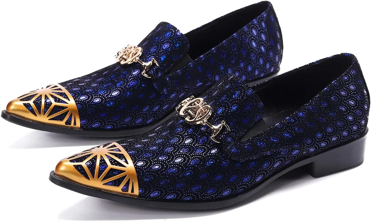 Santimon Mens Luxury Loafers Velvet Sparkle Feather Designer Slip On Classic Tuxedo Golden Cap Formal Wedding Party Dress Shoes