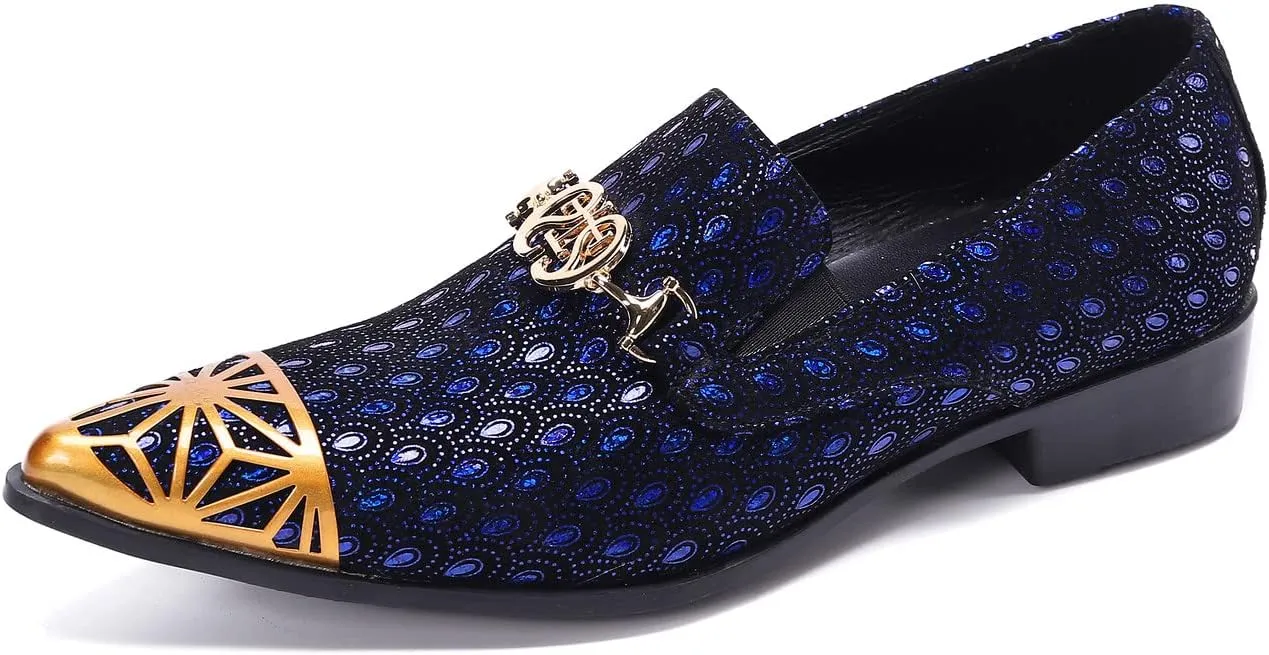 Santimon Mens Luxury Loafers Velvet Sparkle Feather Designer Slip On Classic Tuxedo Golden Cap Formal Wedding Party Dress Shoes