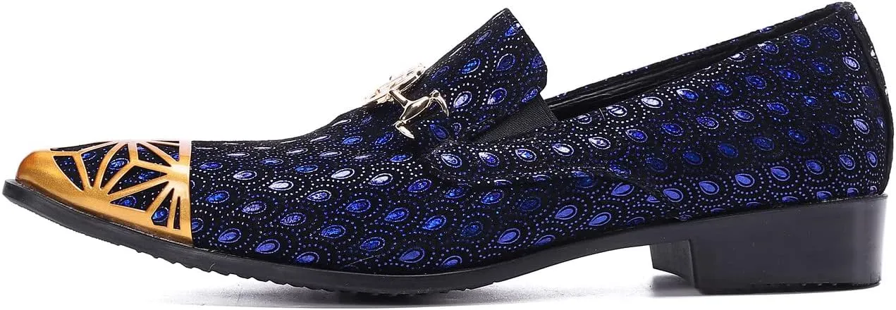 Santimon Mens Luxury Loafers Velvet Sparkle Feather Designer Slip On Classic Tuxedo Golden Cap Formal Wedding Party Dress Shoes