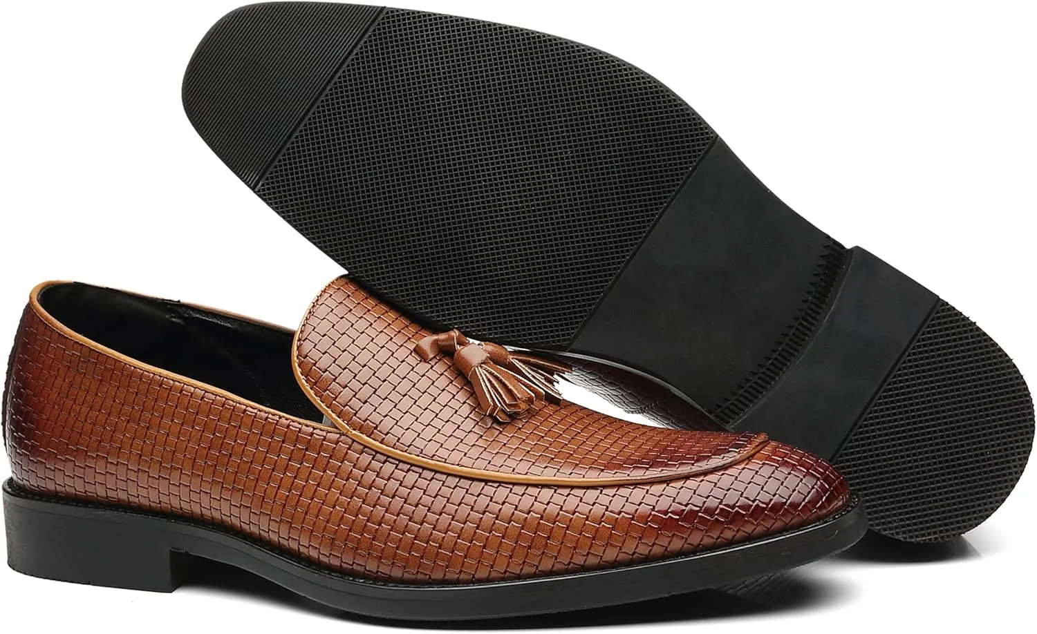 Santimon Men's Smoking Slipper Tassel Loafers Comfortable PU Leather Driving Boat Moccasins Casual Shoes