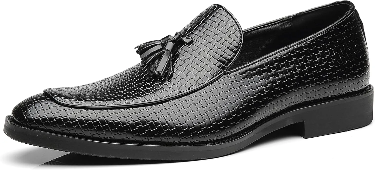 Santimon Men's Smoking Slipper Tassel Loafers Comfortable PU Leather Driving Boat Moccasins Casual Shoes