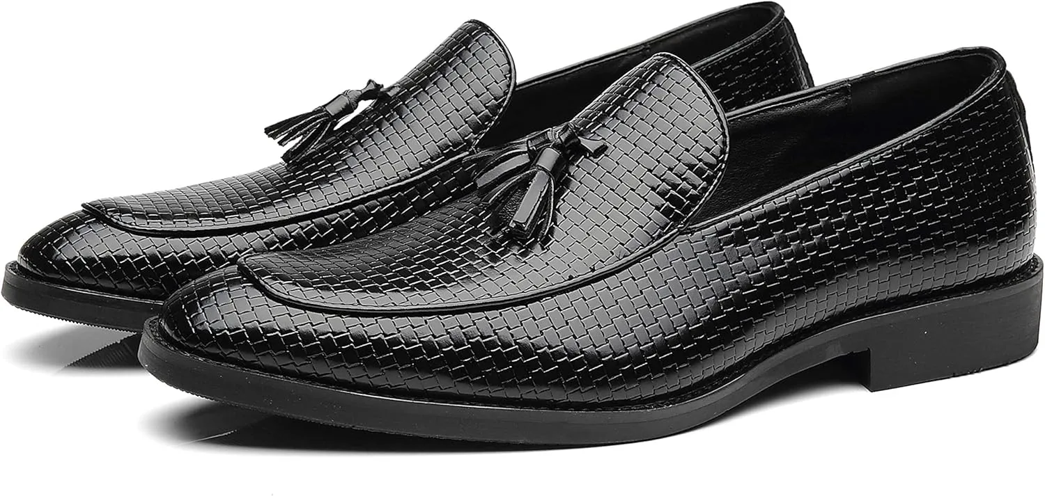 Santimon Men's Smoking Slipper Tassel Loafers Comfortable PU Leather Driving Boat Moccasins Casual Shoes