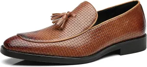 Santimon Men's Smoking Slipper Tassel Loafers Comfortable PU Leather Driving Boat Moccasins Casual Shoes