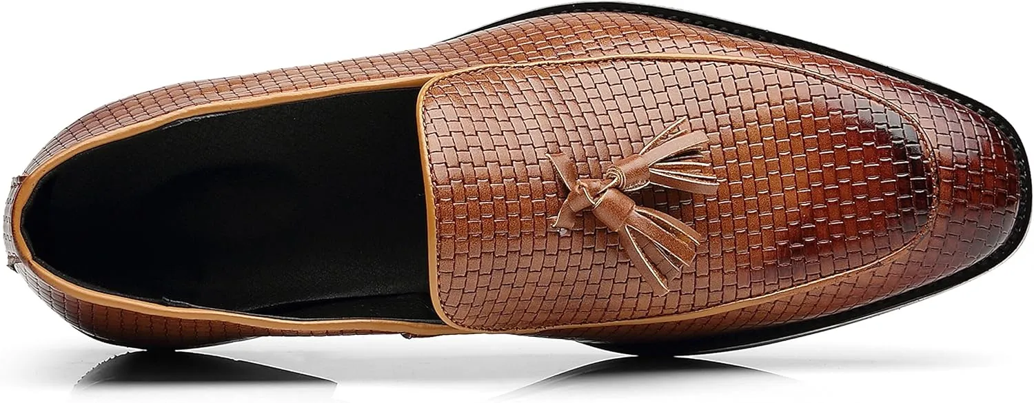 Santimon Men's Smoking Slipper Tassel Loafers Comfortable PU Leather Driving Boat Moccasins Casual Shoes