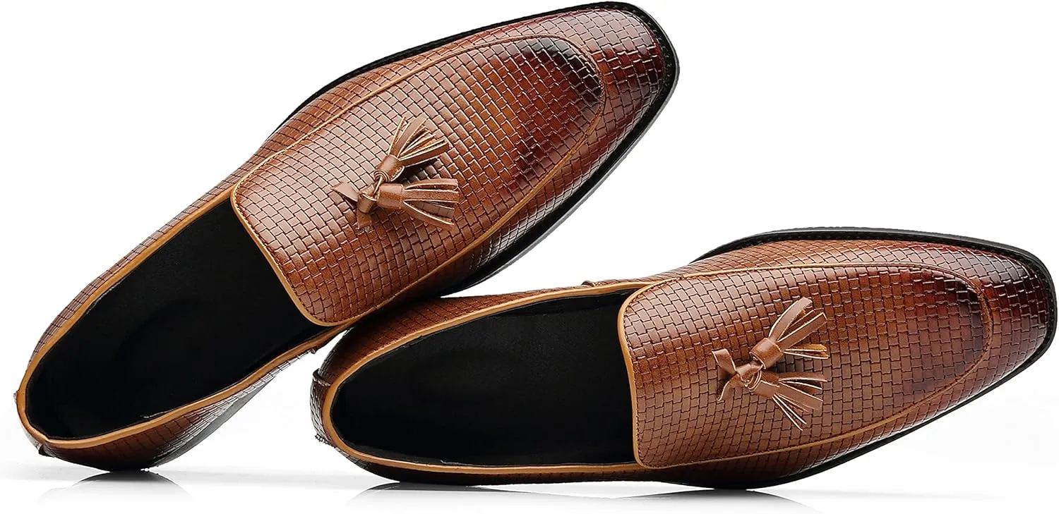 Santimon Men's Smoking Slipper Tassel Loafers Comfortable PU Leather Driving Boat Moccasins Casual Shoes