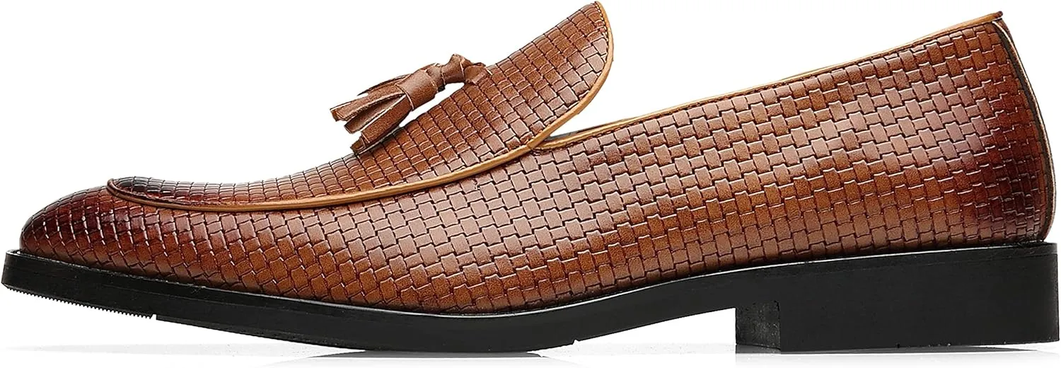 Santimon Men's Smoking Slipper Tassel Loafers Comfortable PU Leather Driving Boat Moccasins Casual Shoes