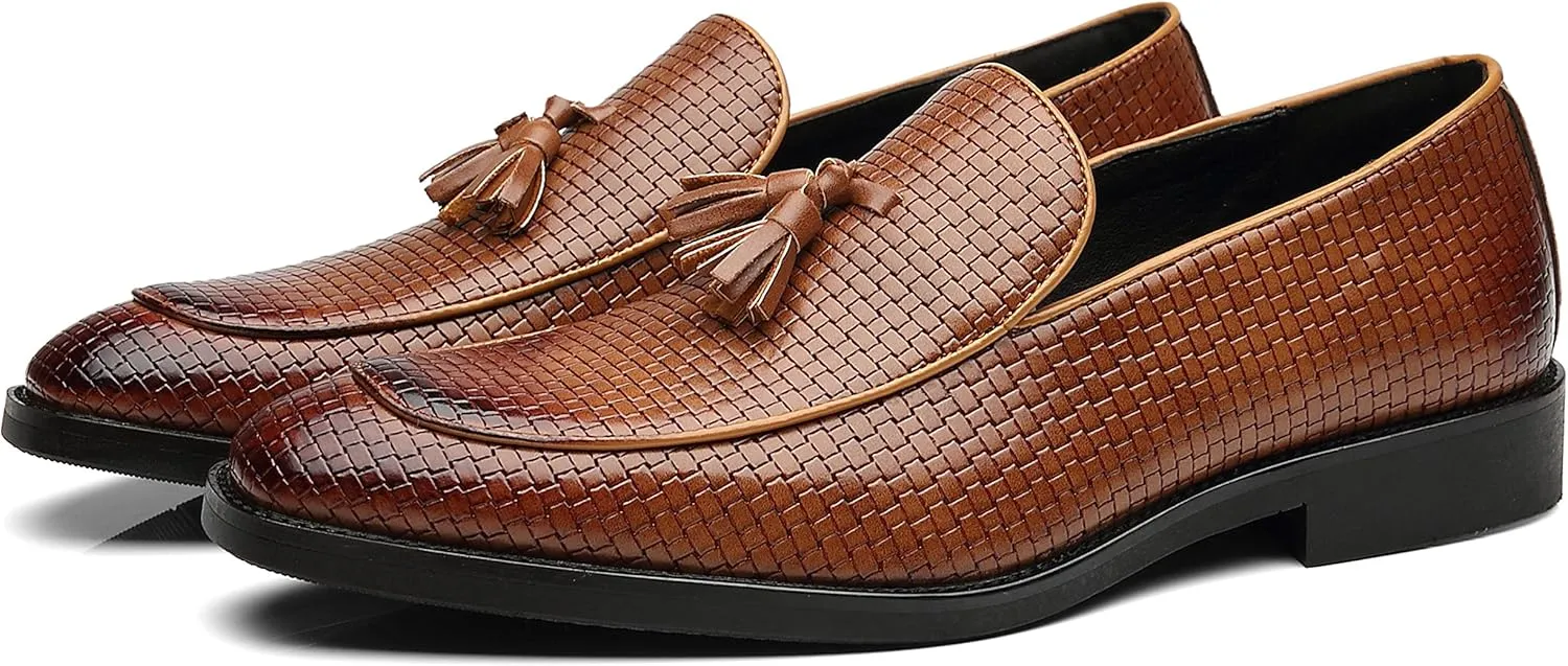 Santimon Men's Smoking Slipper Tassel Loafers Comfortable PU Leather Driving Boat Moccasins Casual Shoes